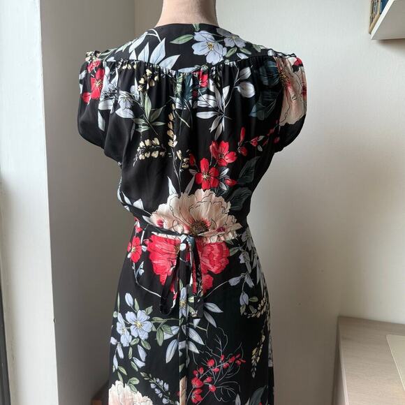 YUMI KIM Santorini Midi Wrap Dress Rain Forest Black Silk Floral Small Wedding - Picture 7 of 15